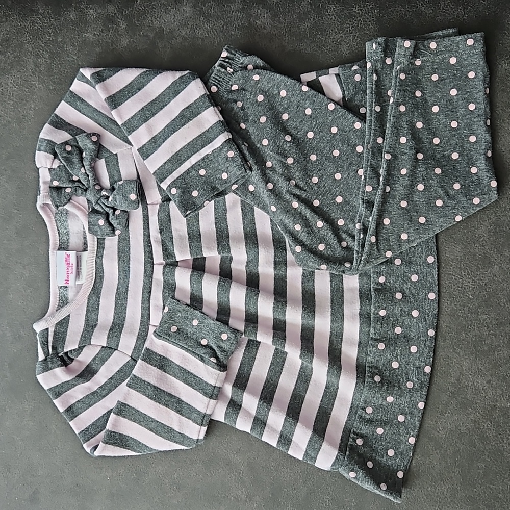 Nannette Kids 2T Polka Dot w/Stripes Top and Leggings Set Pink and Gray T13